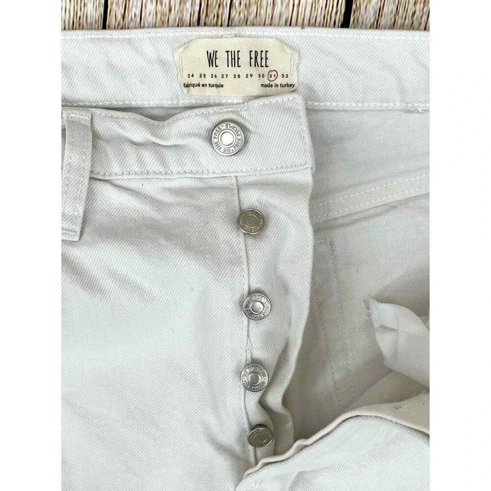 We The Free‎ Jeans Size 31 White Button Fly High Rise Distressed Button Fly